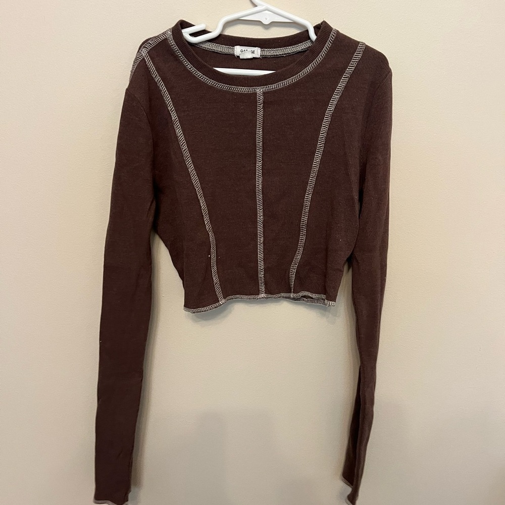 Brown Long Sleeve Garage Top Size S